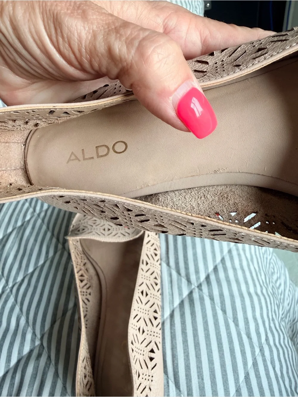 Aldo Nude Laser-Cut Slip-On Flats